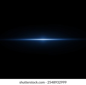 Linhas de reflexão azul claro, luzes de néon em cores azuis. Lente clara brilhante. Efeitos de luz policial, linha. Estrelas brilhantes, faíscas em um fundo preto. Efeito de luz azul vetorial