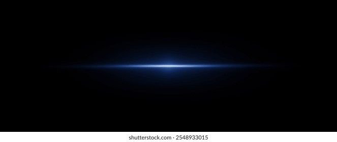 Linhas de reflexão azul claro, luzes de néon em cores azuis. Lente clara brilhante. Efeitos de luz policial, linha. Estrelas brilhantes, faíscas em um fundo preto. Efeito de luz azul vetorial