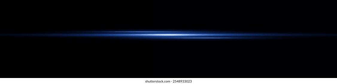 Light blue reflection lines, neon lighting in blue colors. Bright light lens. Police light effects, line. Shiny stars, sparks on a black background. Vector blue light effect