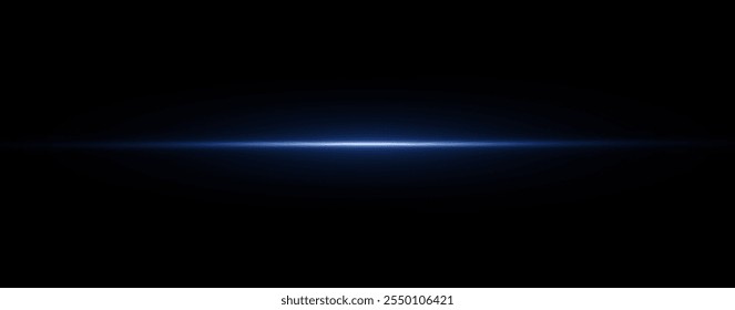Líneas de reflexión azul claro, iluminación de neón en colores azules. Lente de luz brillante. Efectos de luz de la policía, línea. Estrellas brillantes, chispas sobre un fondo negro. Efecto de luz azul Vector
