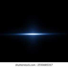 Light blue reflection lines, neon lighting in blue colors. Bright light lens. Police light effects, line. Shiny stars, sparks on a black background. Vector blue light effect