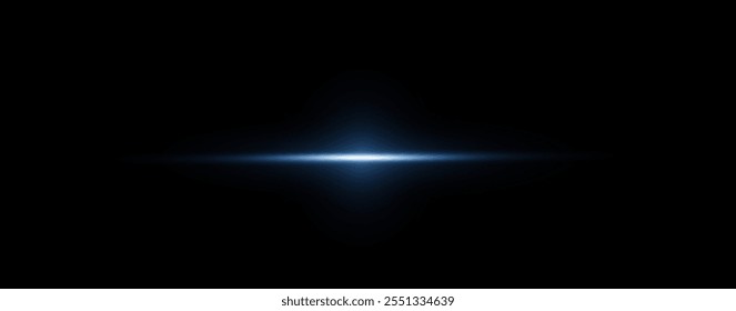 Light blue reflection lines, neon lighting in blue colors. Bright light lens. Police light effects, line. Shiny stars, sparks on a black background. Vector blue light effect