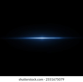 Light blue reflection lines, neon lighting in blue colors. Bright light lens. Police light effects, line. Shiny stars, sparks on a black background. Vector blue light effect