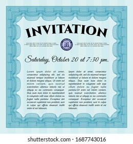Light blue Retro invitation. Artistry design. Vector illustration. With linear background. 