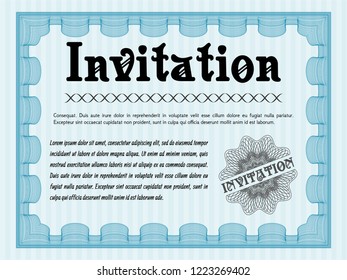 Light blue Retro invitation. With background. Customizable, Easy to edit and change colors. Money style design. 