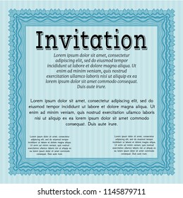 Light blue Retro invitation. Beauty design. With guilloche pattern and background. Vector illustration. 
