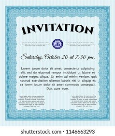 Light blue Retro invitation. Complex background. Detailed. Money design. 