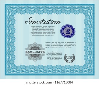 Light blue Retro invitation. With complex linear background. Vector illustration. Elegant design. 