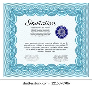 Light blue Retro invitation. With complex linear background. Vector illustration. Money style design. 