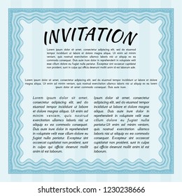 Light blue Retro invitation. With complex linear background. Customizable, Easy to edit and change colors. Cordial design. 