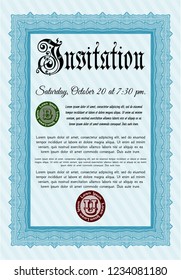 Light blue Retro invitation. With complex linear background. Modern design. Customizable, Easy to edit and change colors. 