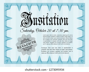Light blue Retro invitation. With complex background. Artistry design. Vector illustration. 