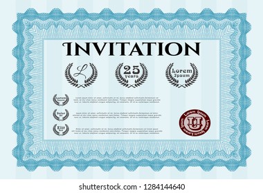 Light blue Retro invitation. With complex background. Money Pattern design. Detailed. 