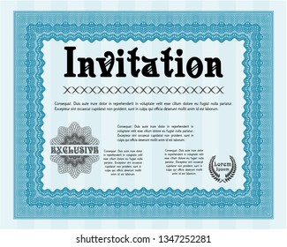 Light blue Retro invitation. With complex background. Detailed. Beauty design. 