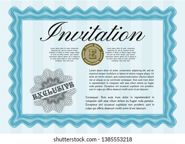 Light blue Retro invitation. With complex background. Customizable, Easy to edit and change colors. Money style design. 