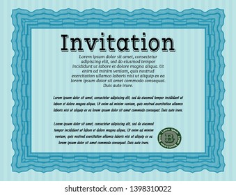 Light blue Retro invitation. With complex background. Detailed. Good design. 