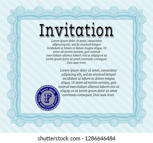 Light blue Retro invitation. Cordial design. Detailed. With great quality guilloche pattern. 
