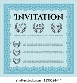 Light blue Retro invitation. Customizable, Easy to edit and change colors. Complex background. Money design. 