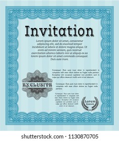 Light blue Retro invitation. Customizable, Easy to edit and change colors. With guilloche pattern and background. Good design. 