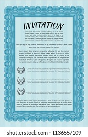 Light blue Retro invitation. Customizable, Easy to edit and change colors. With guilloche pattern. Beauty design. 