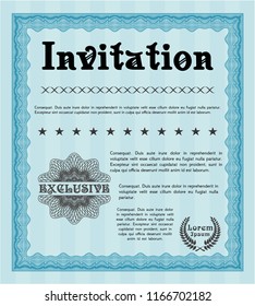 Light blue Retro invitation. Customizable, Easy to edit and change colors. Complex background. Money Pattern. 