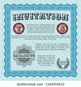 Light blue Retro invitation. Customizable, Easy to edit and change colors. With guilloche pattern. Superior design. 