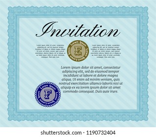 Light blue Retro invitation. Customizable, Easy to edit and change colors. With linear background. Perfect design. 