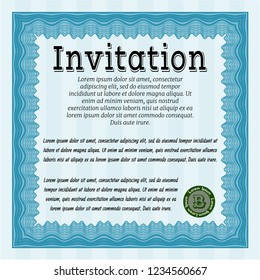 Light blue Retro invitation. Customizable, Easy to edit and change colors. With complex background. Artistry design. 