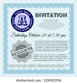 Light blue Retro invitation. Customizable, Easy to edit and change colors. With linear background. Sophisticated design. 