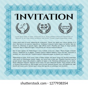 Light blue Retro invitation. Customizable, Easy to edit and change colors. With complex background. Money design. 