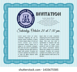 Light blue Retro invitation. Customizable, Easy to edit and change colors. With complex linear background. Beauty design. 