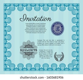 Light blue Retro invitation. Customizable, Easy to edit and change colors. With complex background. Nice design. 
