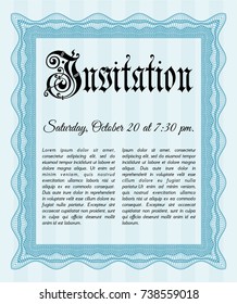 Light blue Retro invitation. Customizable, Easy to edit and change colors. Complex background. Retro design. 