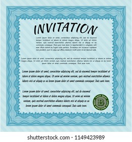 Light blue Retro invitation. Retro design. Detailed. With linear background. 