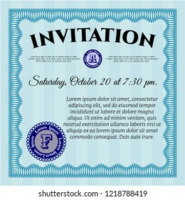 Light blue Retro invitation. Retro design. Detailed. Complex background. 