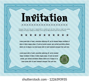 Light blue Retro invitation. Retro design. With guilloche pattern. Vector illustration. 