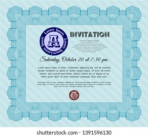 Light blue Retro invitation. Retro design. With linear background. Customizable, Easy to edit and change colors. 