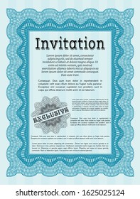 Light blue Retro invitation. Retro design. With guilloche pattern and background. Vector illustration. 