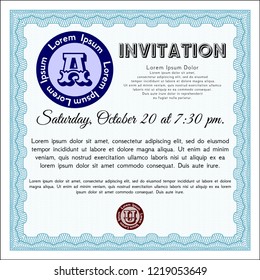 Light blue Retro invitation. Detailed. With background. Elegant design. 