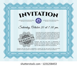 Light blue Retro invitation. Detailed. Easy to print. Modern design. 