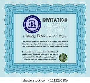 Light blue Retro invitation. Easy to print. Customizable, Easy to edit and change colors. Cordial design. 