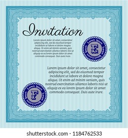 Light blue Retro invitation. Easy to print. Customizable, Easy to edit and change colors. Perfect design. 