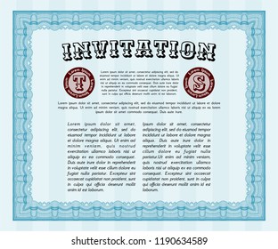 Light blue Retro invitation. Easy to print. Artistry design. Vector illustration. 