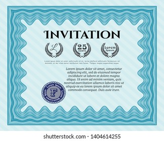 Light blue Retro invitation. Easy to print. Customizable, Easy to edit and change colors. Sophisticated design. 