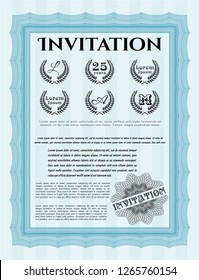 Light blue Retro invitation. Elegant design. With background. Customizable, Easy to edit and change colors. 