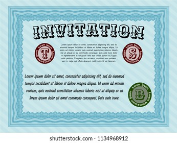 Light blue Retro invitation. With great quality guilloche pattern. Customizable, Easy to edit and change colors. Sophisticated design. 