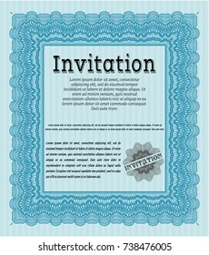 Light blue Retro invitation. With great quality guilloche pattern. Superior design. Detailed. 