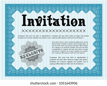 Light blue Retro invitation. With guilloche pattern. Customizable, Easy to edit and change colors. Retro design. 