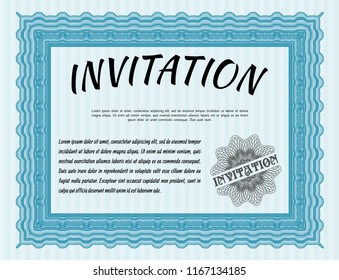 Light blue Retro invitation. With guilloche pattern. Superior design. Customizable, Easy to edit and change colors. 