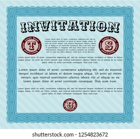 Light blue Retro invitation. With guilloche pattern. Detailed. Perfect design. 